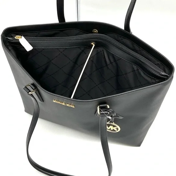 Michael Kors Bag Large Sheila Mf Tote Bag & Large Trifold Wallet Black/Gold - Picture 9 of 14